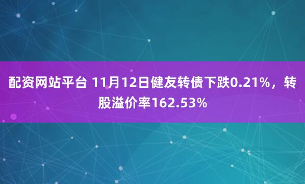 配资网站平台 11月12日健友转债下跌0.21%，转股溢价率162.53%